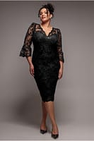 Goddiva Plus Scallop Lace Midi Dress - Black