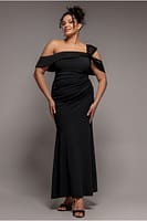 Goddiva Plus One Shoulder Satin Band Maxi Dress - Black